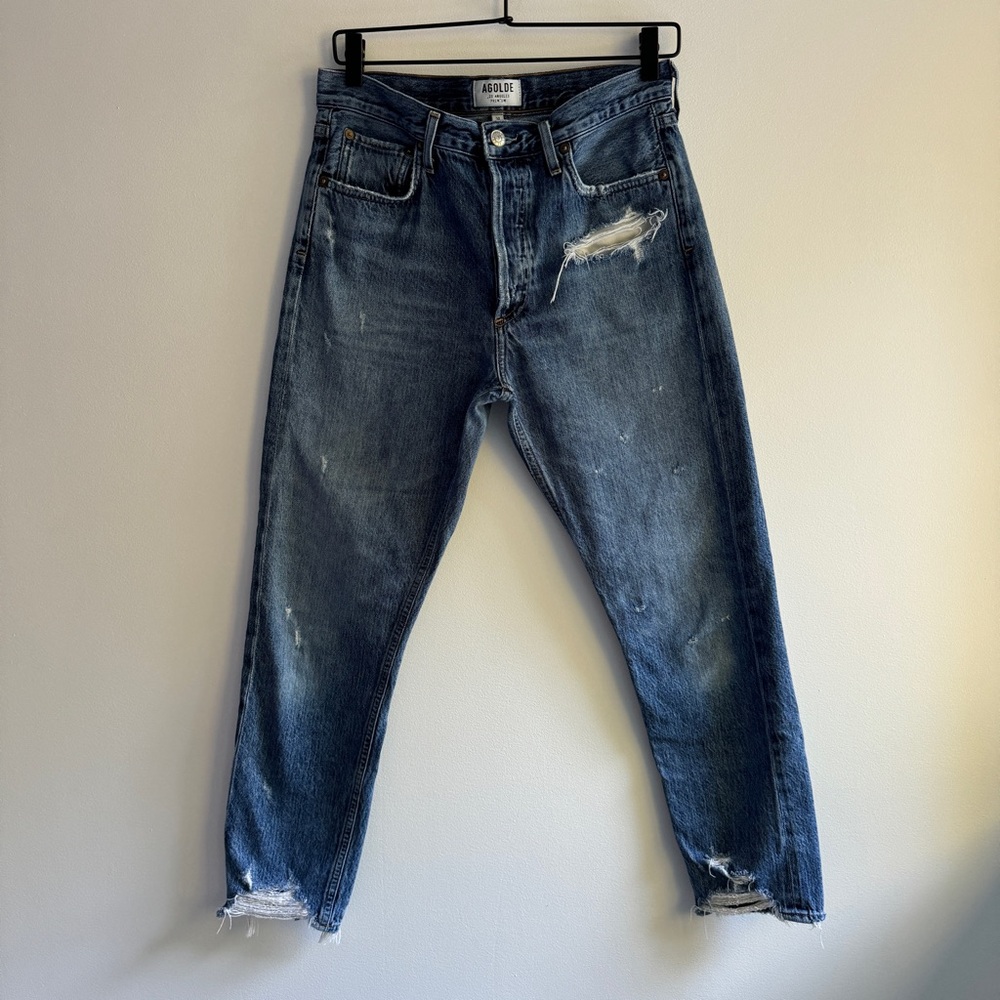 Agolde Jamie Medium Wash Hi Rise Classic Raw Hem Jean | Size 28 - Picture 5 of 6